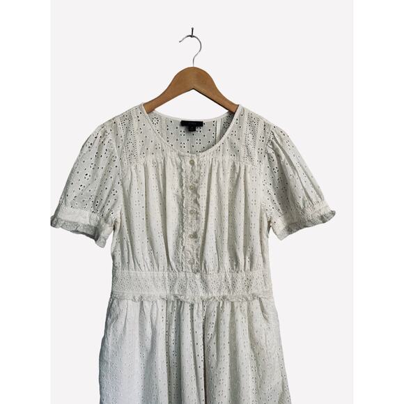 J Crew Cotton Eyelet Button Front Pockets Short Ruffle Sleeve Ivory Mini Dress 4 - Picture 4 of 10